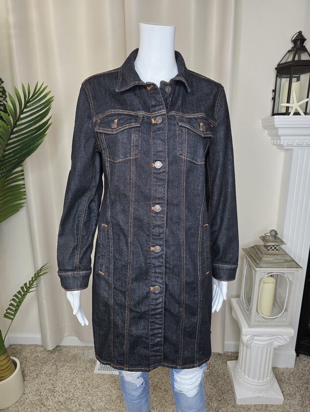 CHICOS LONG DENIM JACKET, DARK CHICOS 1 (Medium/8)